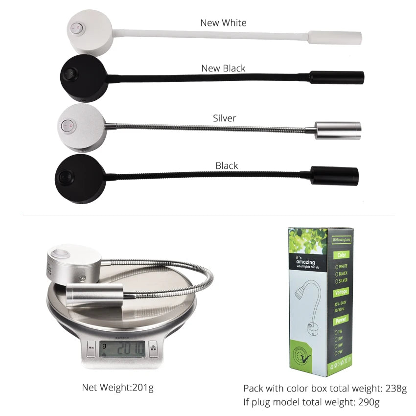 appliques murales led blanc noir argent moderne cable prise interrupteur on off support mural