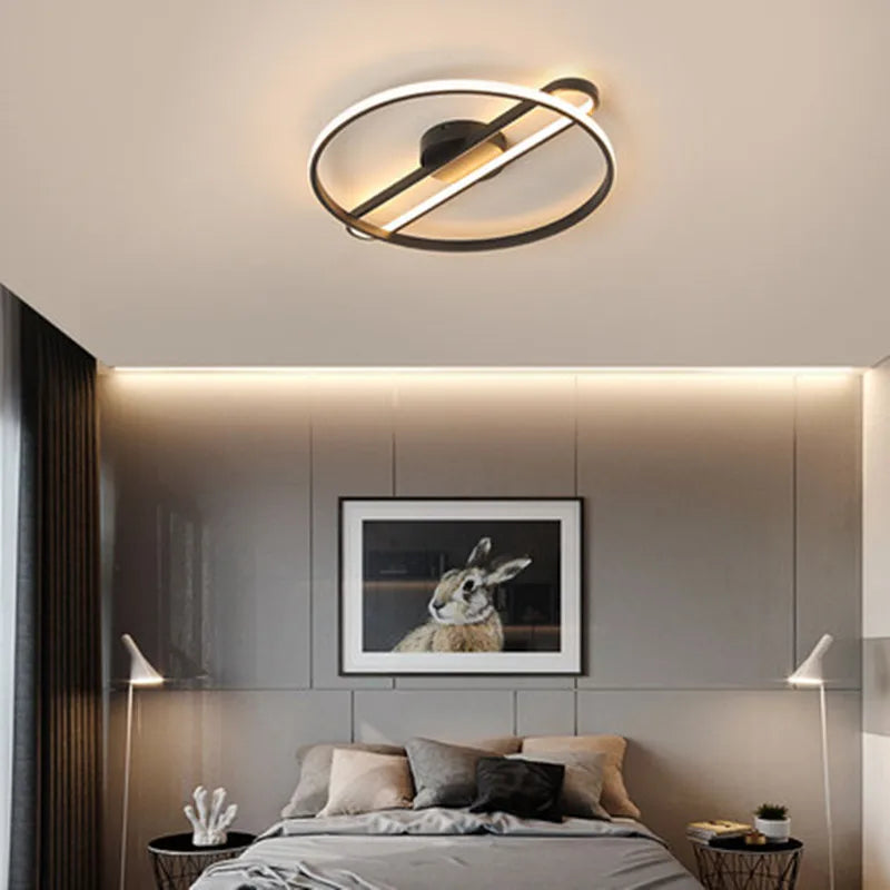 lampe moderne noire dorée acrylique métal brillant télécommande led 10 15m²