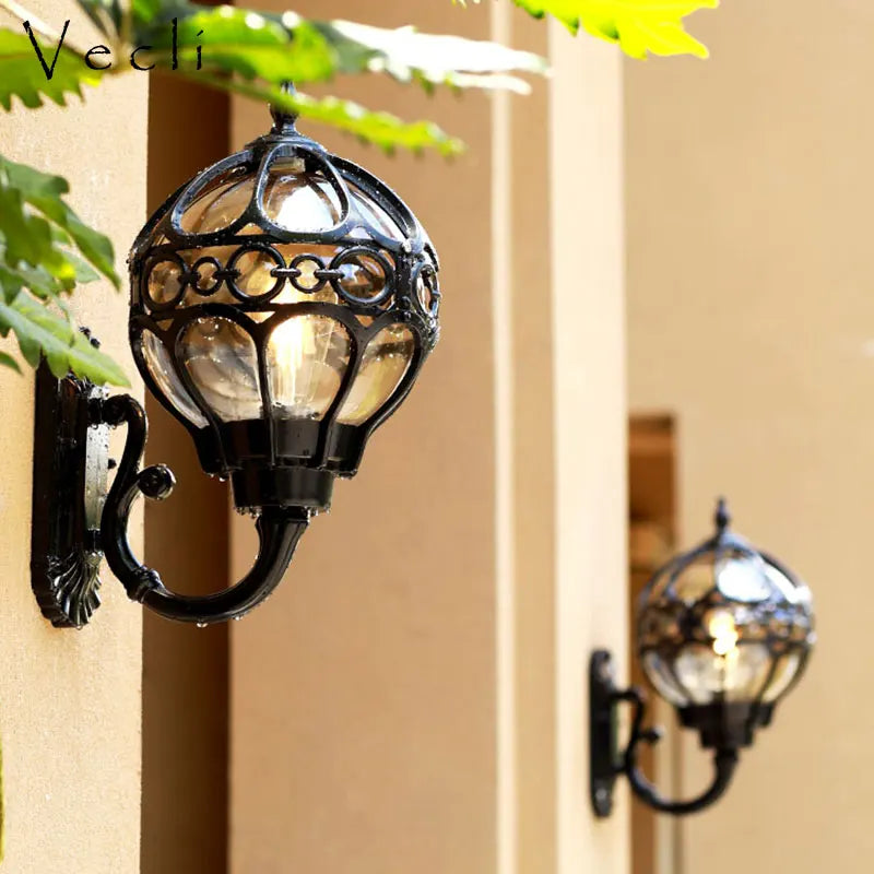 lampe murale extérieure noir ornements métalliques transparente classique ampoule support mural ip65 aluminium