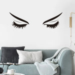 sticker mural minimaliste ombres yeux cils noirs adhésif salon chambre decoration pvc moderne