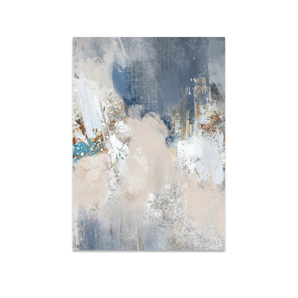 tableau abstrait contemporain bleu gris beige blanc marron peinture toile haut qualité décoration intérieure