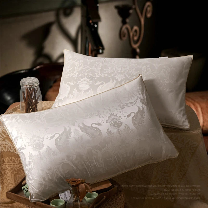 oreiller blanc floral doux coton soie cygnes élégant confortable été hiver