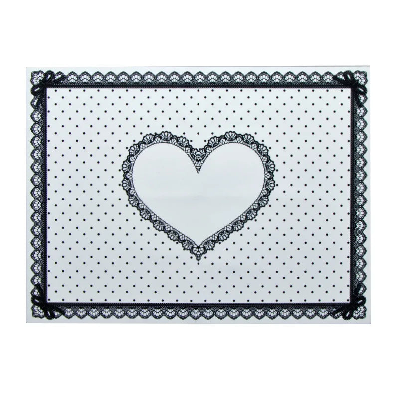 serviettes silicone points blancs noir rose bordure dentelle nail art classique coeurs pliableswasher resistant