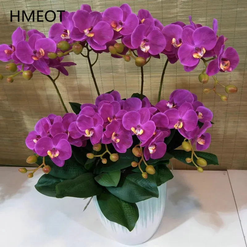 fleurs artificielles orchidées branches fourchette 60cm feuilles pot décoration intérieure moderne violet jaune rose
