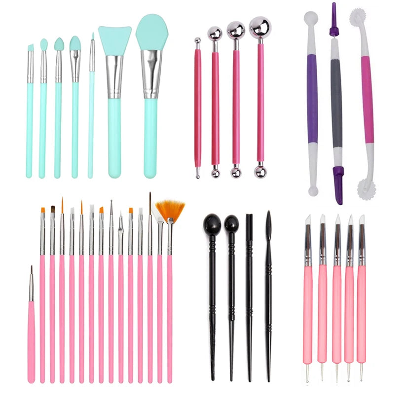 pinceaux outils modelage pâte modeler pâtisserie décoration gâteau plastique couleur assortie