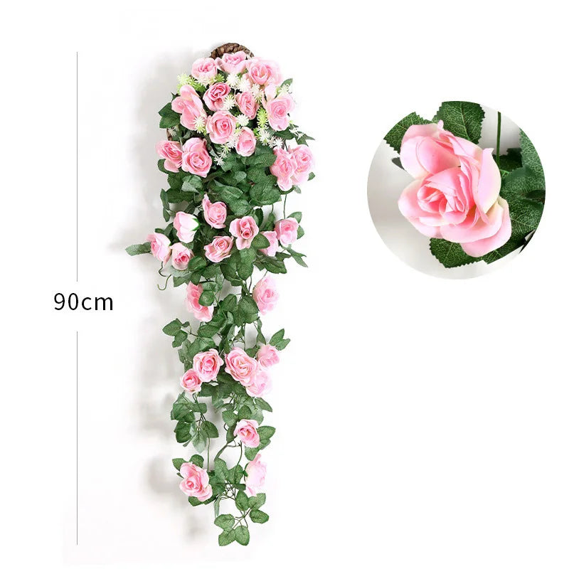 décoration murale guirlande florale roses artificielles feuilles vertes suspension intérieure mariage
