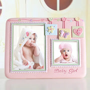 cadre photo bébé résine rose bleu décor floral suspension poser
