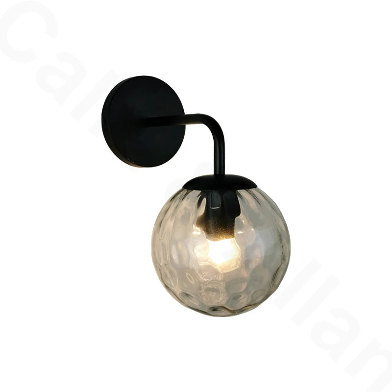 applique murale led moderne sphère verre gravée noir doré chambre salon cuisine 150mm 200mm