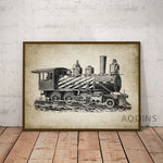 affiche imprimée vintage trains historiques illustration monochrome salon chambreOpaque