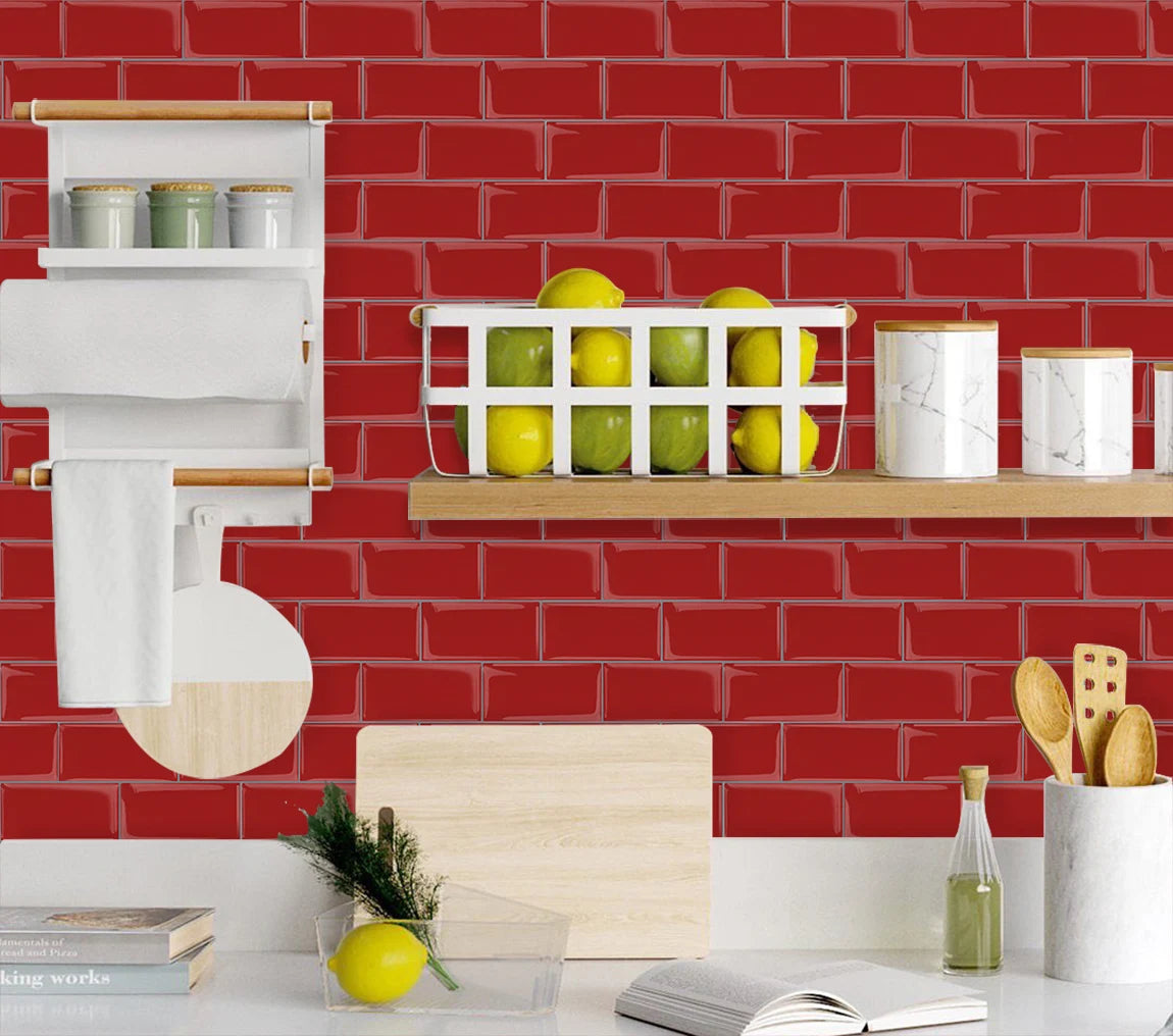 carreaux muraux 3d rouges adhésifs modernes lot pièces brillants décoration intérieure