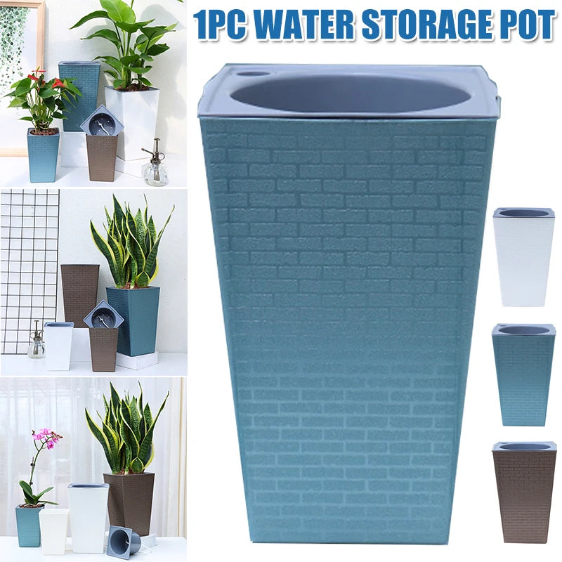 Pot fleurs moderne brique bleu marron gris blanc opacité jardinage plantes vertes