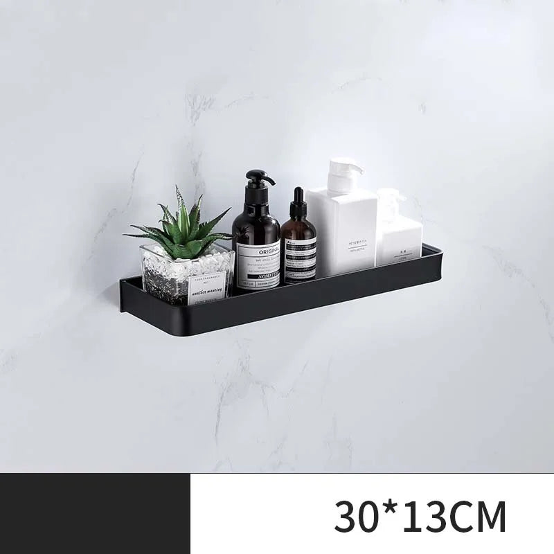 étagère salle bain double niveau murale alliage aluminium noir lisse moderne serviettes pots crèmes