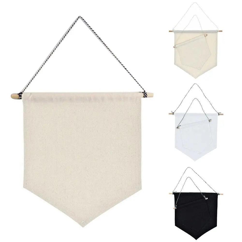 bannière blanche noire minimaliste décoration intérieure accrochée toile lin opacité simple poche cordelette decoration