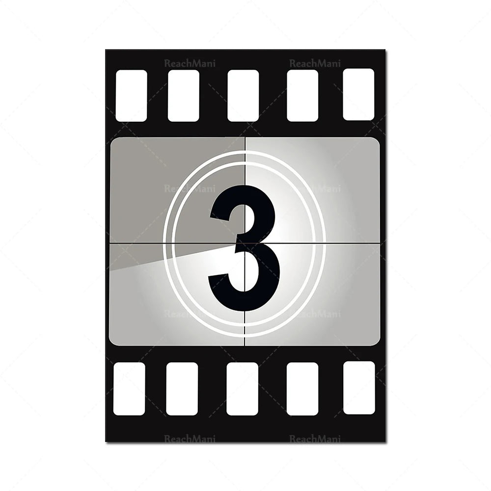 Comptage à rebours de film dans un cadre avec le numéro 3 en noir et blanc.