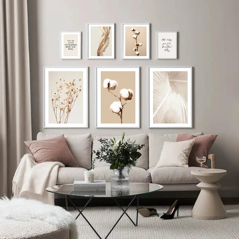 Tableau art mural boho dans une chambre moderne - ambiance chaleureuse