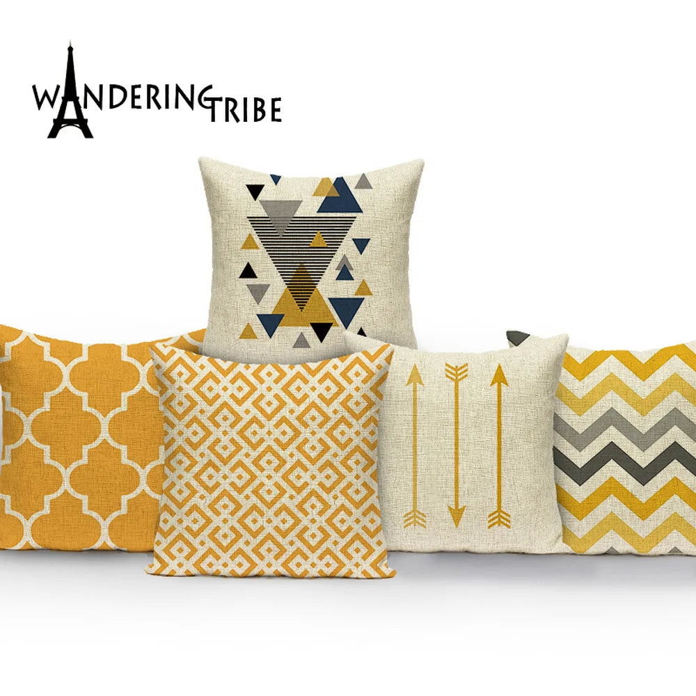 coussins géométriques beige jaune moderne maison voiture 45x45cm