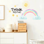 Stickers adhésifs murals dessin animé arc ciel soleil multicolore chambre enfants pastel cartoon