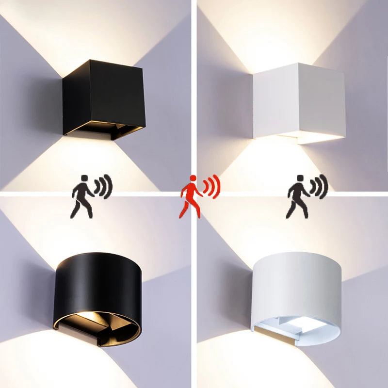 applique murale extérieure ip65 led motion sensor noir blanc contemporaine autoinstallation 10cmx10cm