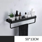 étagère salle bain double niveau murale alliage aluminium noir lisse moderne serviettes pots crèmes