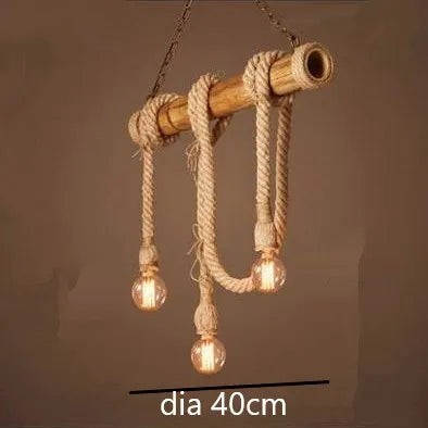 lampe suspendue rustique vintage bambou corde tressée ampoules filament marronclair