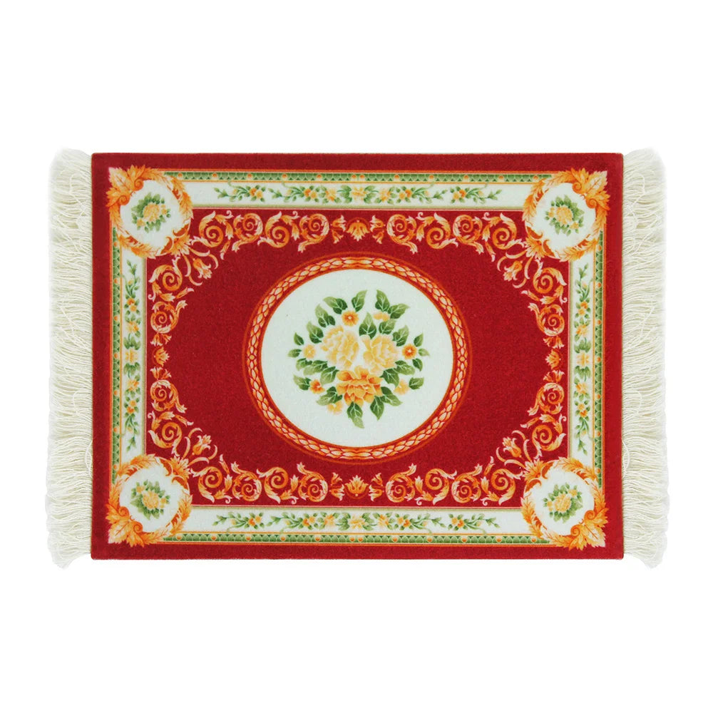 tapis floral orné anti dérapant rouge blanc vert bleu noir tissu caoutchouc