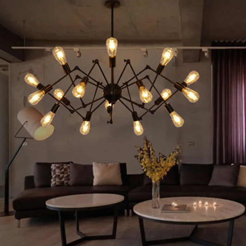 suspension lumineuse industrielle fer noir 12 lumières pince suspension branches ampoules éclairage loft art