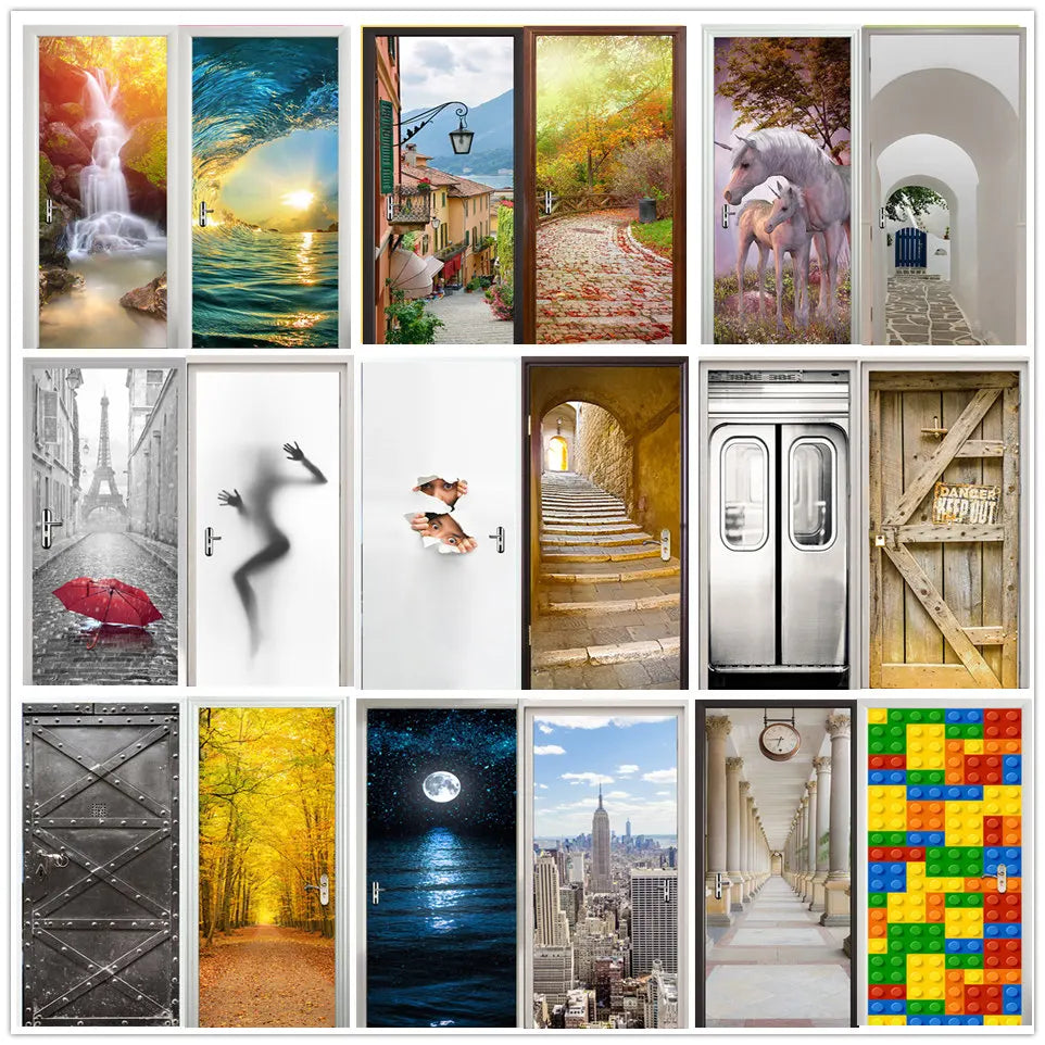 Sticker porte 3D autocollant design moderne en couleur bleu marine