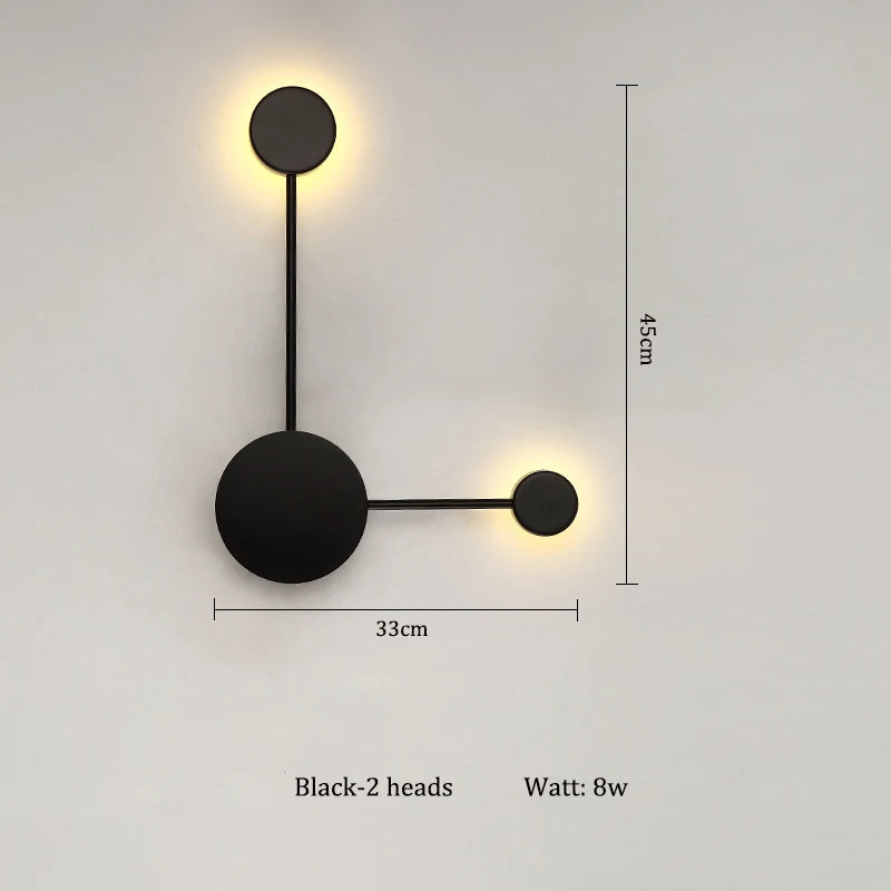 lampes murales modernes abstrait cercles tiges métalliques noir doré minimaliste têtes