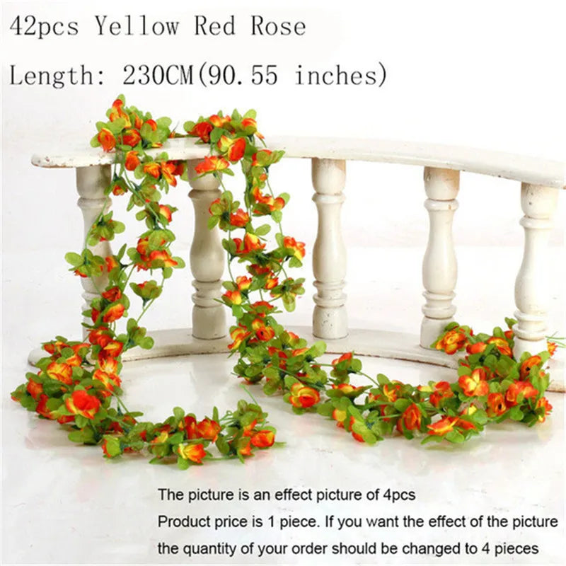 guirlande artificielle fleurs roses feuilles vertes décoration maison jardin mariage festive naturelle