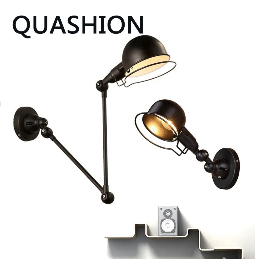 lampe murale rétro LED bras articulé noir doré industrielle éclairage chambre salon étude