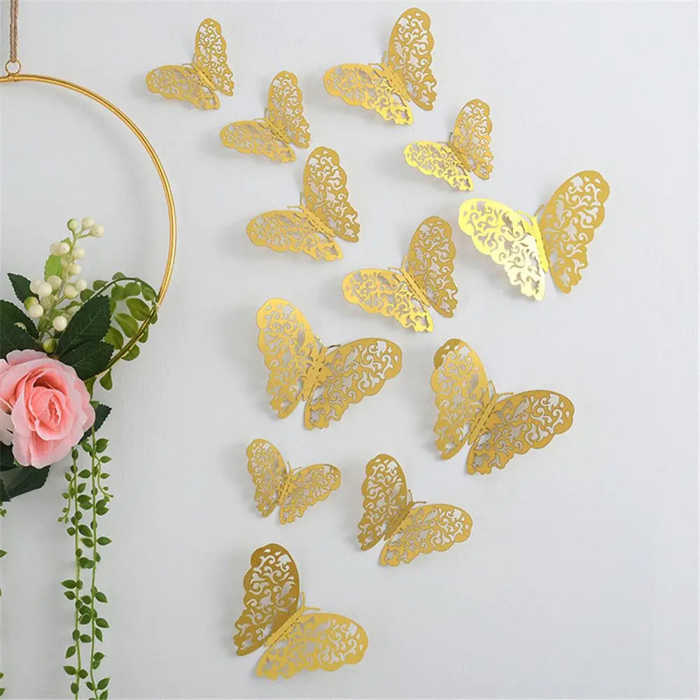 décoration murale papillons adhésifs or rose pâle modernes 12 pièces perforés élégants chambre salon
