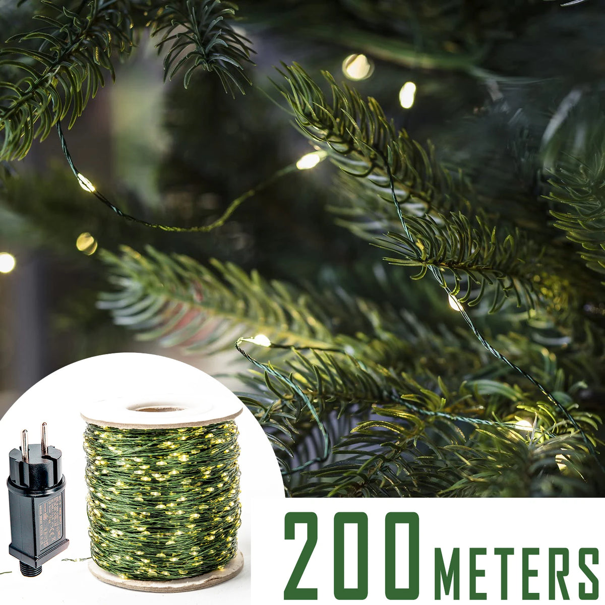 guirlande lumineuse verte led 200m 2000 leds étanche noël jardin moderne festive