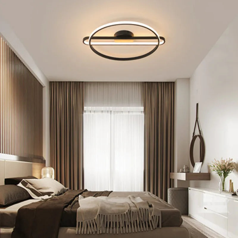 lampe moderne noire dorée acrylique métal brillant télécommande led 10 15m²