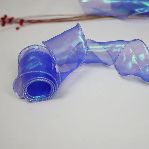 ruban organza holographique violet rose vert bleu blanc moderne élégant semi transparent 6cm 5yards