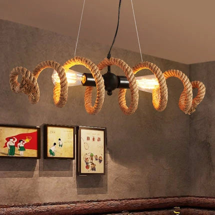suspension lumineuse industrielle corde tressée marron clair noir filaments led tactile
