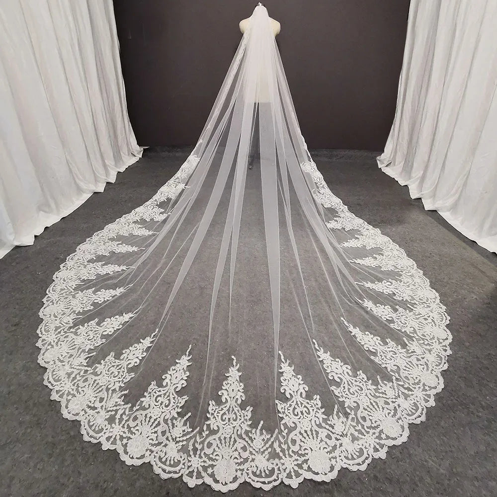 voile mariée classique dentelle blanc monocouche peigne 3m 3.5mètres translucent