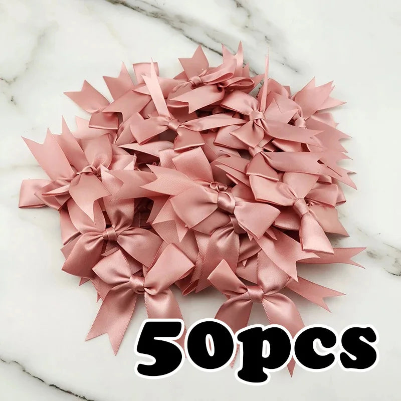 rubans satinés nœuds rose pâle classique opaques tissus décoratifs manuels fêtes 8.5cm 50 pièces