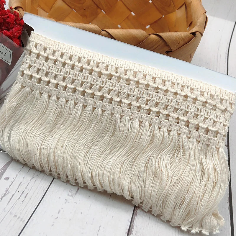 écharpe macramé franges coton blanc boho artisanal longueur 10cm 11cm 14cm