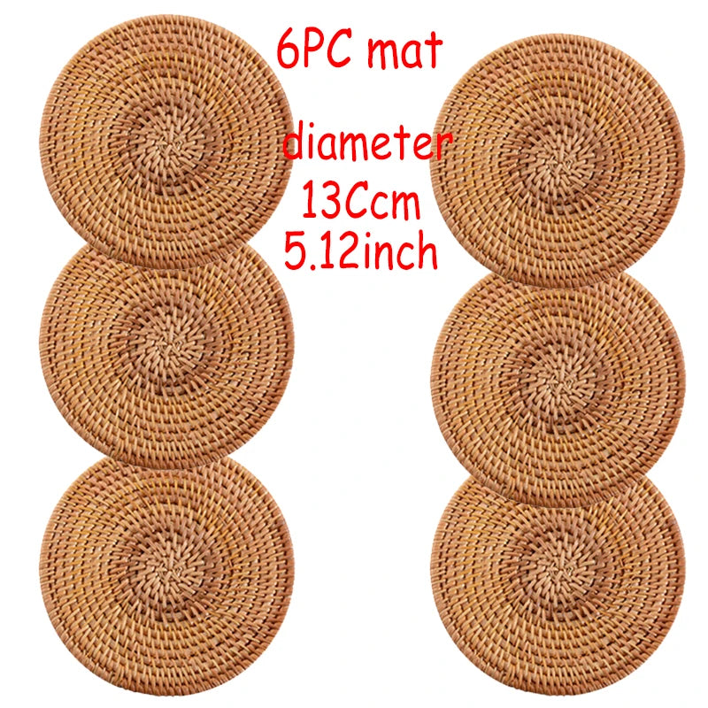 coasters tressés naturels traditionnels bois 8x8cm 10x10cm 13x13cm 16x16cm 18x18cm 20x20cm 6pcs