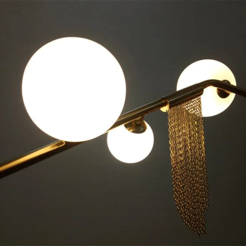 suspension lumineuse moderne or franges led touchette interrupteur chrome poli