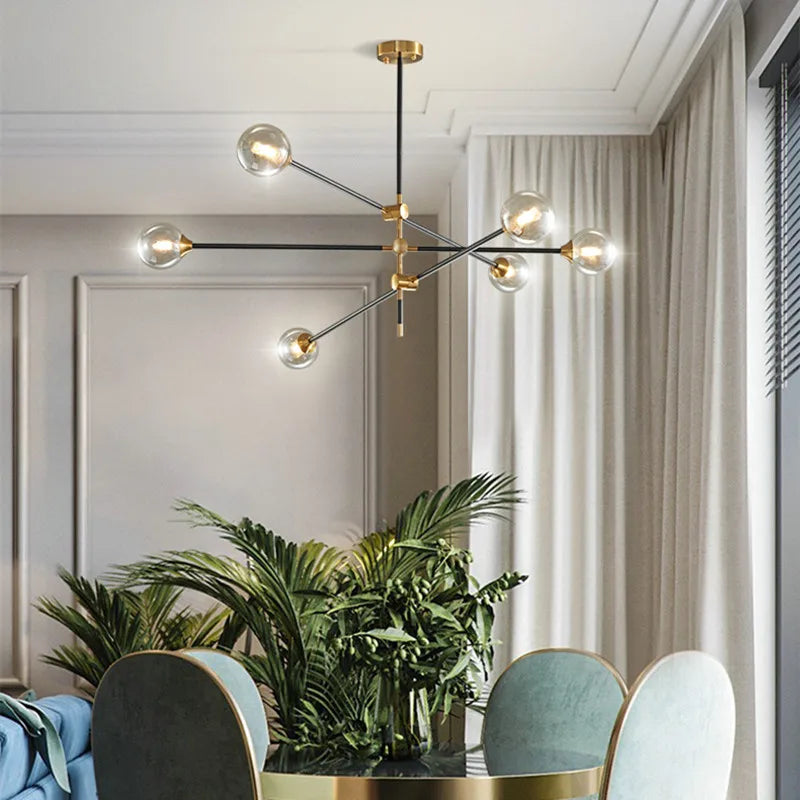 suspension lumineuse moderne noir doré sphères translucides led géométrique scandinave