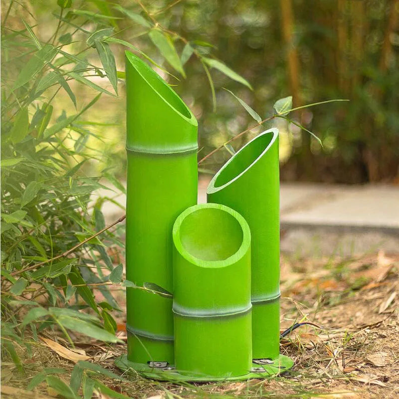 lampe sol moderne bambou vert clair lumière led ip65 extérieure autoinstallation