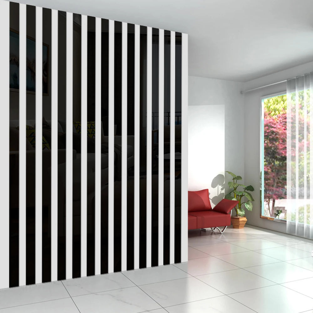 stickers muraux miroir moderne rayures verticales blanc noir gris doré minimaliste