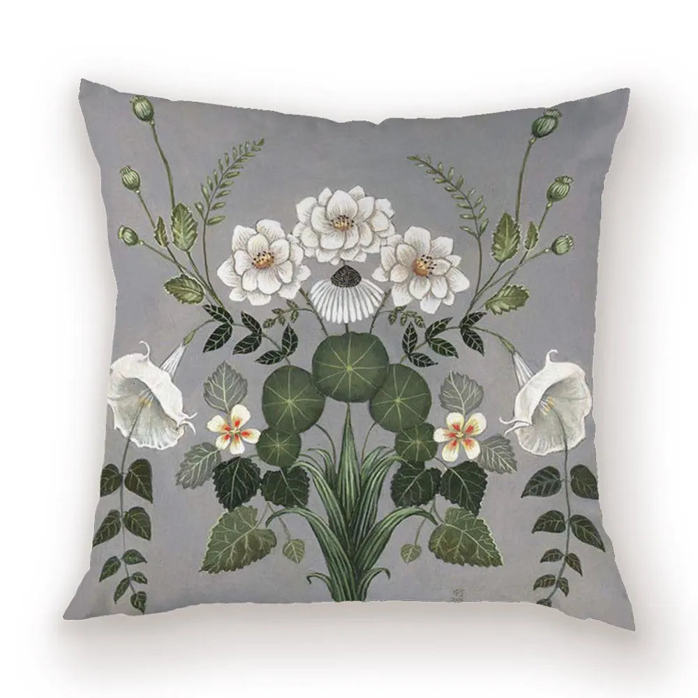 taies d'oreiller carrées fleur vintage polyester blanc décoratives