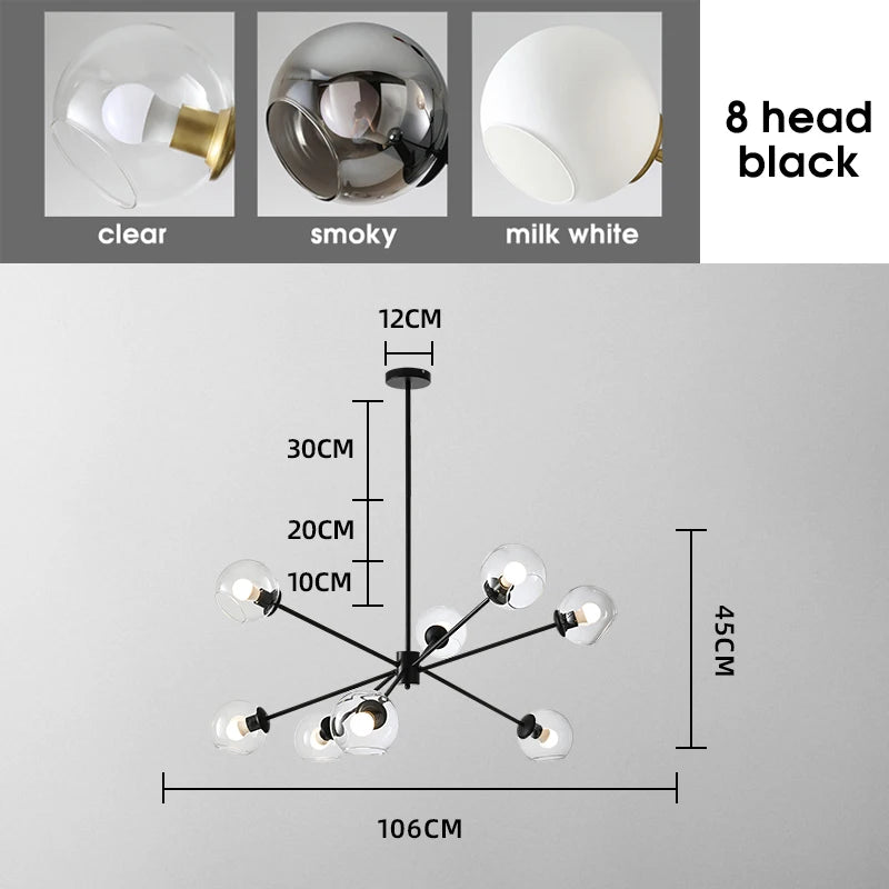 suspension lumineuse moderne or noir sphères transparentes scandinave