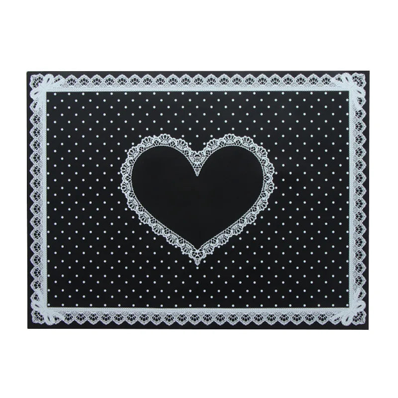 serviettes silicone points blancs noir rose bordure dentelle nail art classique coeurs pliableswasher resistant