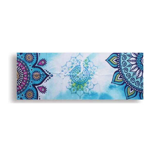 serviette yoga bleu mandala anti dérapante 183cm 63cm ethnique moderne multifonctionnelle fitness