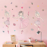 Stickers muraux danseuses tutu papillons coeurs couleurs vives illustration cartoon adhésif chambre enfant decoration