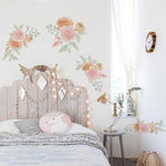 stickers muraux fleurs watercolor rose beige vert clair autoadhésifs intérieur décoration florale chambre salon