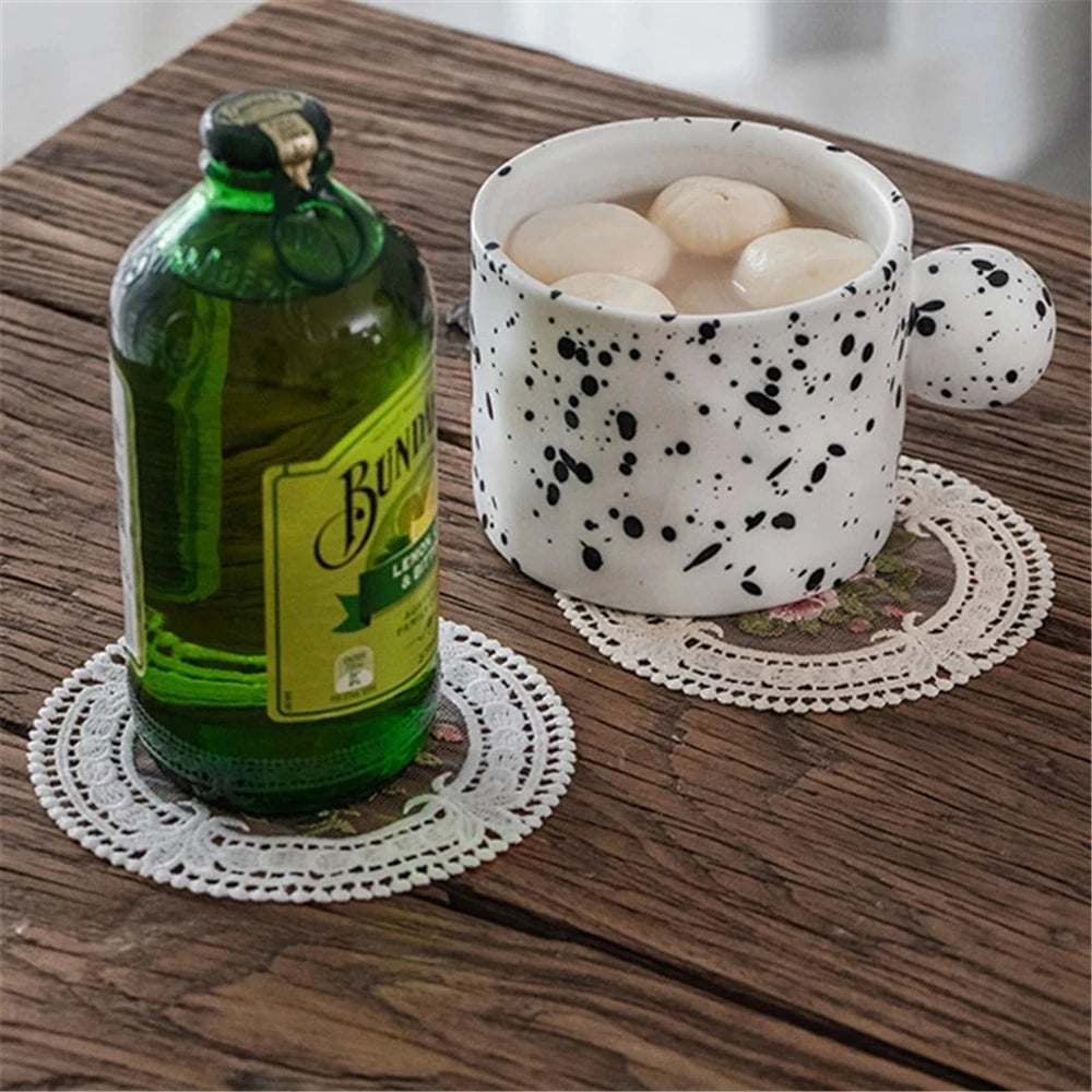 serviettes table vintage fleur rose verte bordure dentelée beige 12cm respectueux environnement moderne tapis